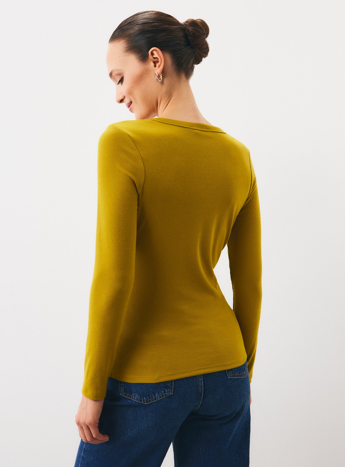 Dark Yellow Deep V-Neck Ribbed Long Sleeve Top 8 - Image 4 thumbnail